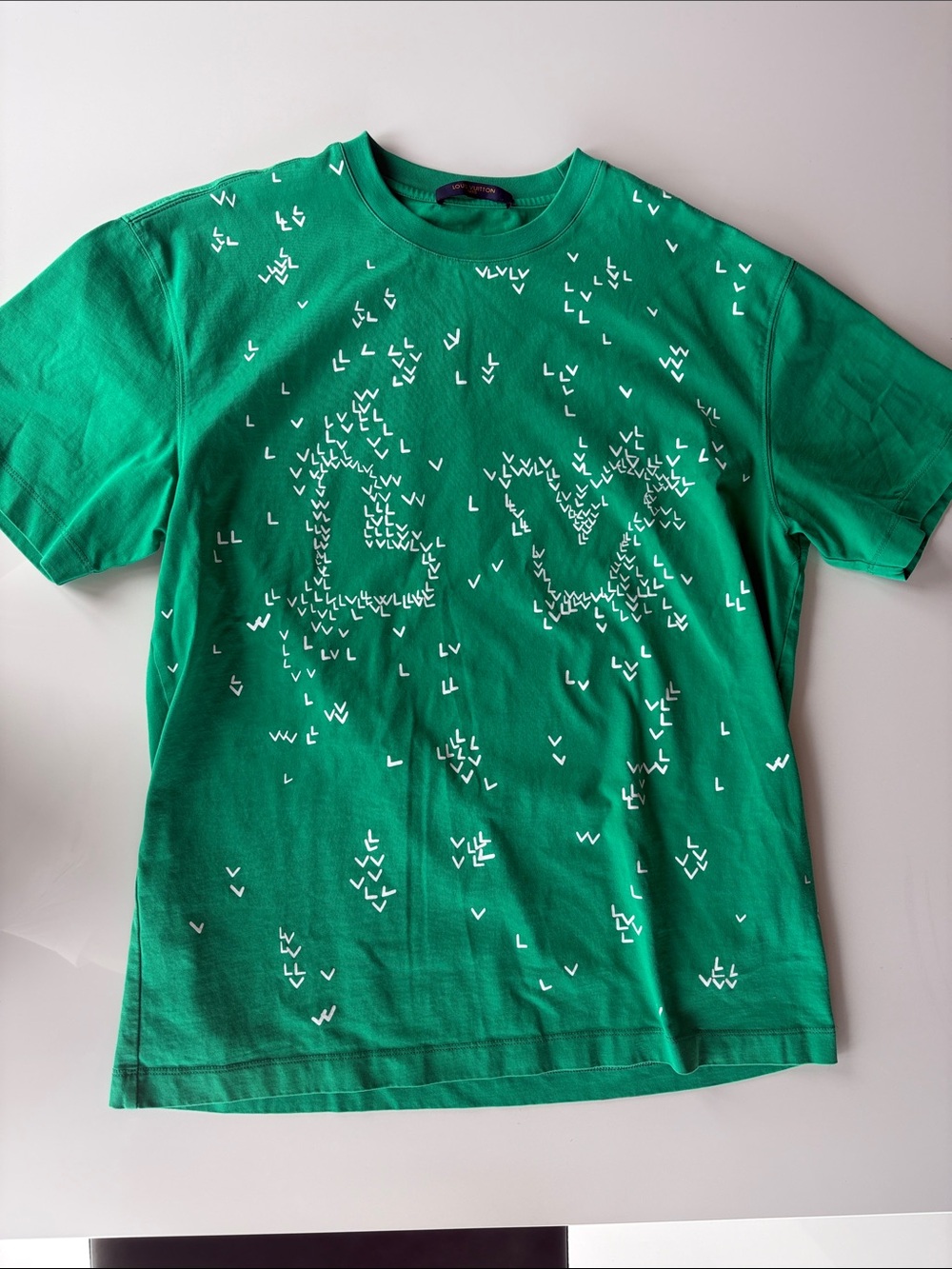 Louis Vuitton Green Short-Sleeve Tee with White Scattered Motif